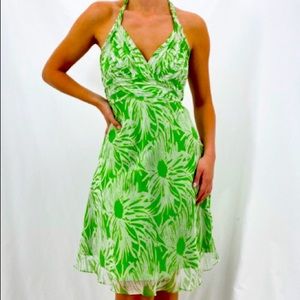 90's Green and white floral print Silk Sundress